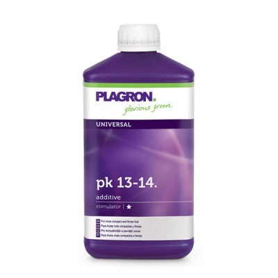 Frasco plástico roxo com rótulo PLAGRON pk 13-14 additive stimulator