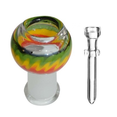 Acessórios para fumar em vidro com bowl colorido e peça transparente ao lado