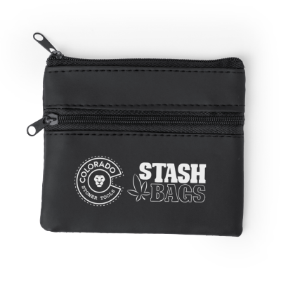 Carteira preta com fechos de correr e texto branco Colorado Stoner Tools e Stash Bags