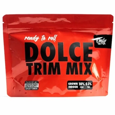 Embalagem vermelha DOLCE TRIM MIX com texto preto e branco