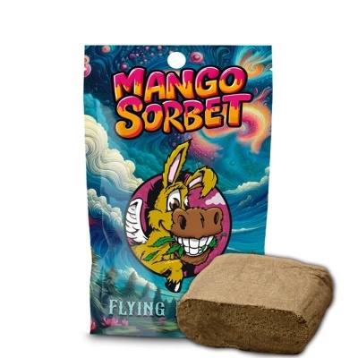Pacote com texto MANGO SORBET e bloco de resina marrom claro