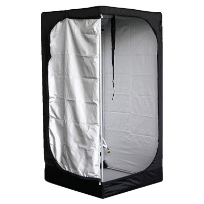 Tenda de cultivo indoor preta e prata com estrutura e fecho