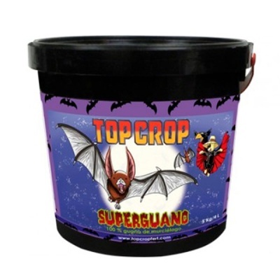 Recipiente preto de produto TOP CROP SUPERGUANO com morcegos ilustrados