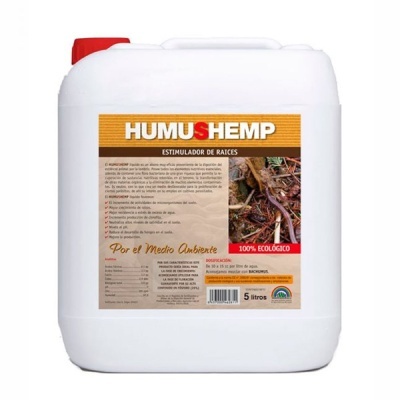 Contentor branco com rótulo HUMUS HEMP e tampa vermelha