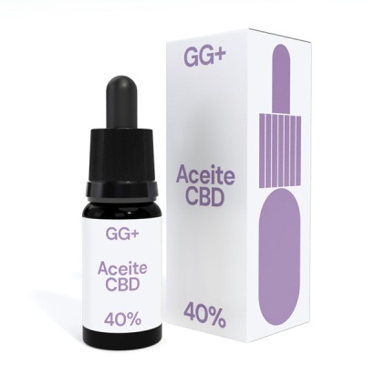Frasco de aceite CBD GG+ com embalagem