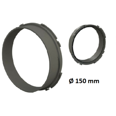 Dois anéis plásticos cinzentos com texto Ø 150 mm