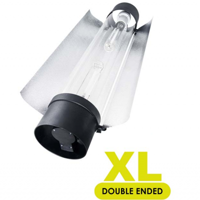 Lâmpada dupla extremidade XL com refletor prateado e base preta