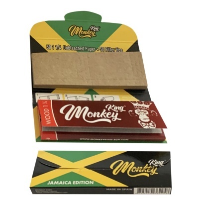 Embalagem King Monkey Jamaica Edition com folhas de papel e filtros
