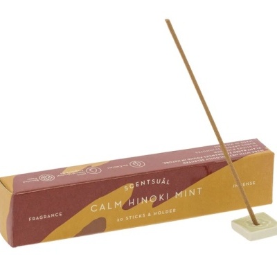 Conjunto de incenso Calm Hinoki Mint com varas e suporte