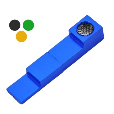 Tubo de tabaco azul com filtro de malha e círculos coloridos