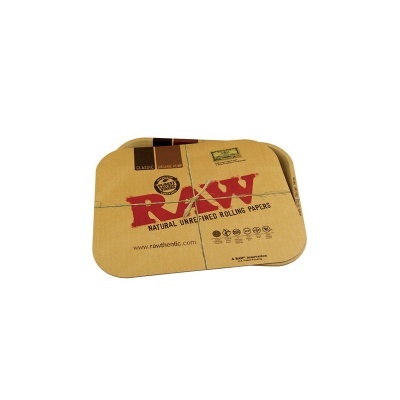 Tabuleiro RAW Natural Unrefined Rolling Papers cor kraft com texto vermelho e preto