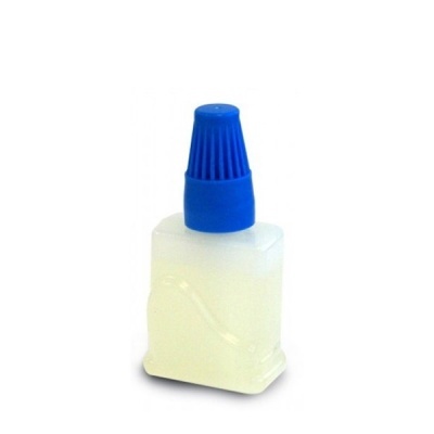 Frasco plástico branco com tampa azul aplicador