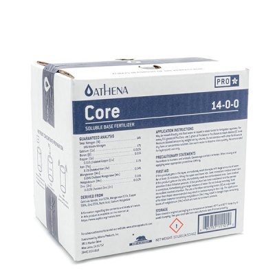 Caixa branca e azul de fertilizante solúvel Core Athena 14-0-0