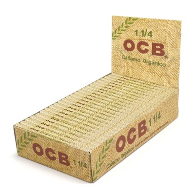 Caixas de papel de enrolar OCB 1 1/4 castanhas com texto OCB Cáñamo Orgánico