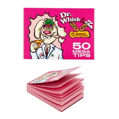 Pacote cor-de-rosa Dr. Whisk 3-7 G-ROLLZ com 50 mega tips e ilustração de coelho branco fumador
