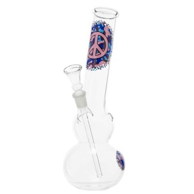 Bong de vidro transparente com símbolos de paz rosa e azul