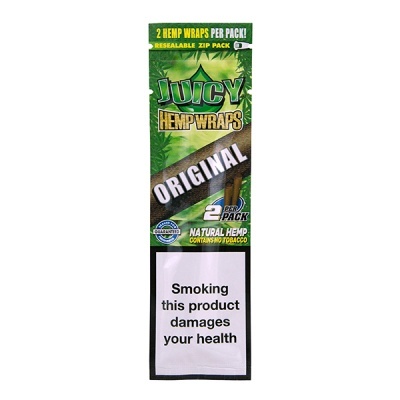 Embalagem verde de folhas de cânhamo Juicy Hemp Wraps Original com aviso de saúde
