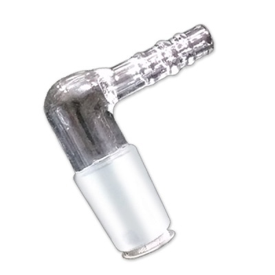 Conector plástico transparente em ângulo de 90 graus com extremidades distintas
