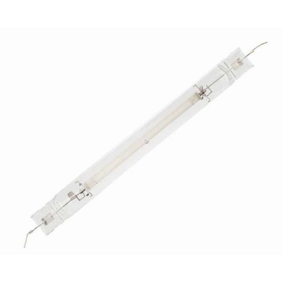 Lâmpada tubular de quartzo com armação metálica e fios de conexão