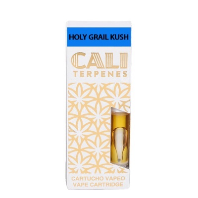 Cartucho de vape Cali Terpenes com embalagem branca e padrão floral dourado