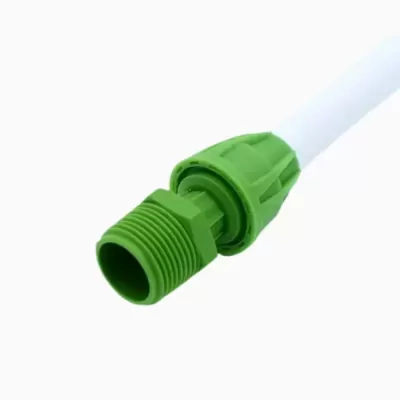 Conector de mangueira verde com tubo branco