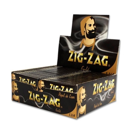 Pacotes de papel de liar Zig-Zag Gold em caixa preta com detalhes dourados