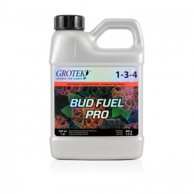 Frasco plástico branco com rótulo colorido de fertilizante Bud Fuel Pro