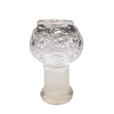 Pedestal de vidro transparente decorado com flores em relevo