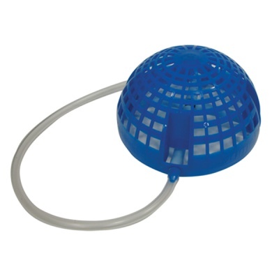 Dispositivo azul com tubo transparente sobre fundo branco