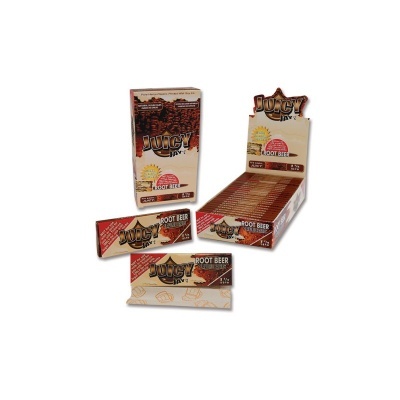 Papéis Juicy Jay's Root Beer para enrolar cigarro com textura castanho e vermelha