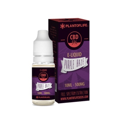 Frasco e caixa de e-liquid CBD 5% Purple Haze
