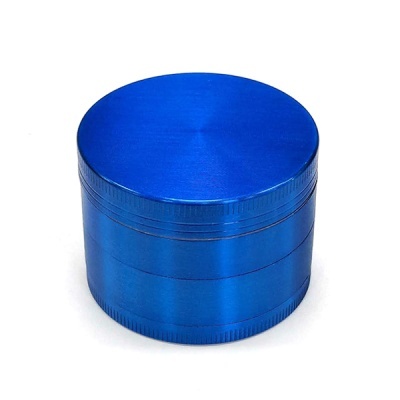 Recipiente cilíndrico azul metálico com tampa aparafusada