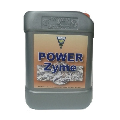 Contentor plástico cinzento com etiqueta POWER Zyme da marca HESI e imagem de raízes