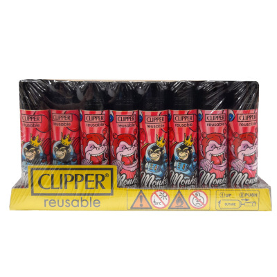 Pack de 8 isqueiros Clipper reutilizáveis com design de macacos vermelho e preto