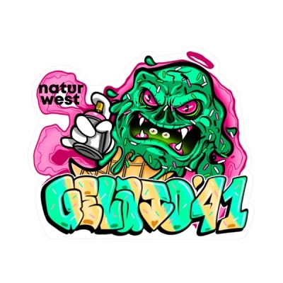 Adesivo de bola de gelo verde agressiva com isqueiro e texto graffiti