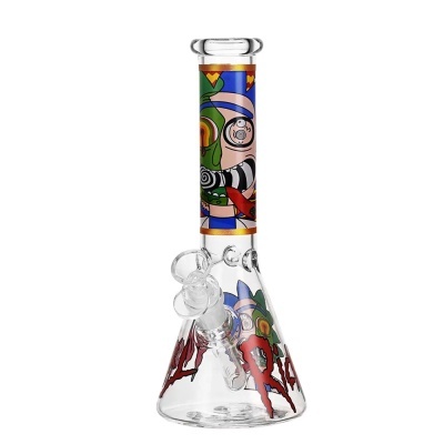 Bong de vidro com decoração colorida e padrão de cartoon