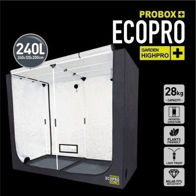 Armário de cultivo ECO PRO preto com interior branco refletivo e estrutura metálica