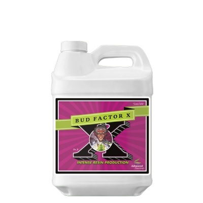 Recipiente plástico branco com rótulo colorido BUD FACTOR X