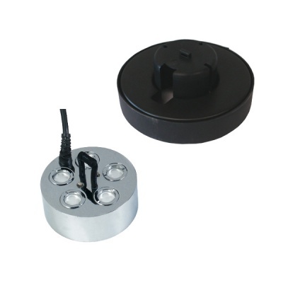 Base cromada com LEDs e tampa preta arredondada