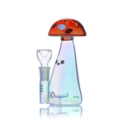 Cachimbo de água de vidro em forma de cogumelo com tampa vermelha e decoração facial