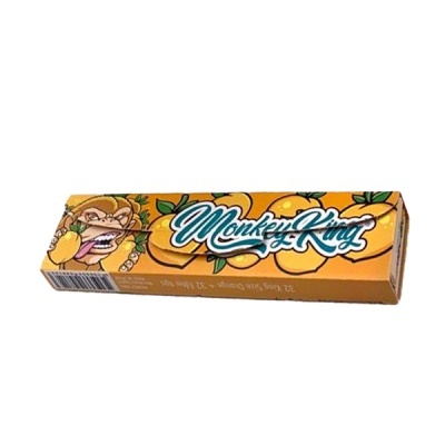 Embalagem retangular laranja com ilustração de macaco e texto Monkey King