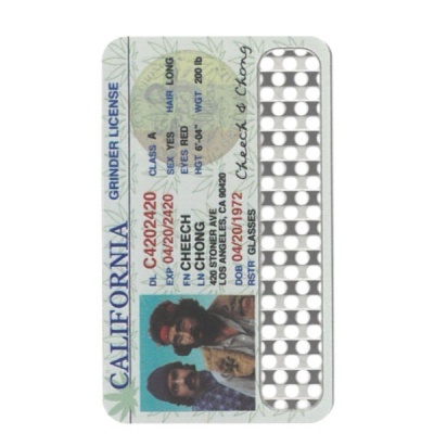 Licença fictícia Grinder License da Califórnia com fotografia de duas pessoas