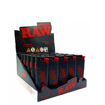 Expositor de isqueiros RAW pretos com detalhes vermelhos