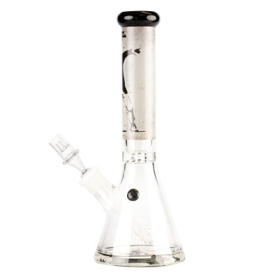 Bong de vidro transparente com base em forma de cone e tubo cilíndrico detalhado.
