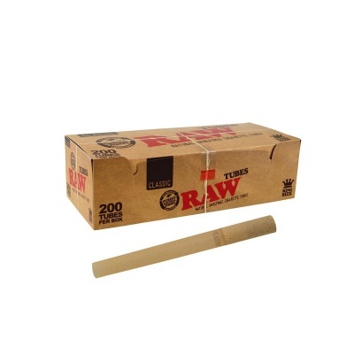 Caixa castanha RAW Classic com 200 tubos para enrolar e um tubo à frente
