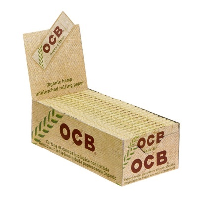 Caixa aberta de papel para enrolar OCB Organic Hemp bege e texturizada