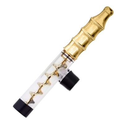 Rolo de fumo com corpo transparente e peça de boca dourada