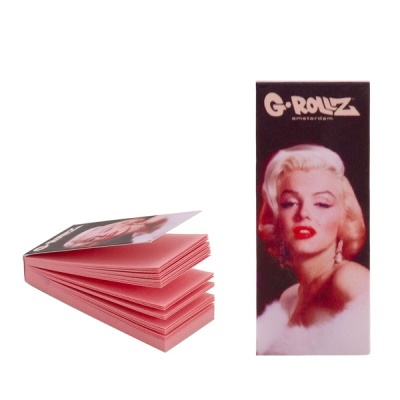 Pacote de papel para enrolar com imagem de Marilyn Monroe e marca G-ROLLZ