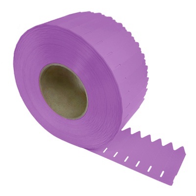 Rolo de etiquetas autocolantes lilás em papel com cortes verticais