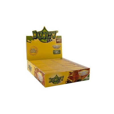 Caixa de papel de enrolar Juicy Jay's sabor Pineapple amarelo com desenho de abacaxi